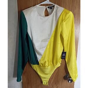 NWT Express Colorblock Bodysuit XXS Structured Shoulder Pad Snap Crotch 2021